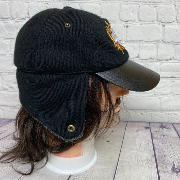 Harley Davidson Motorcycles Hat Cap Black with Earflaps Fit Small Size Heads - Picture 4 of 12